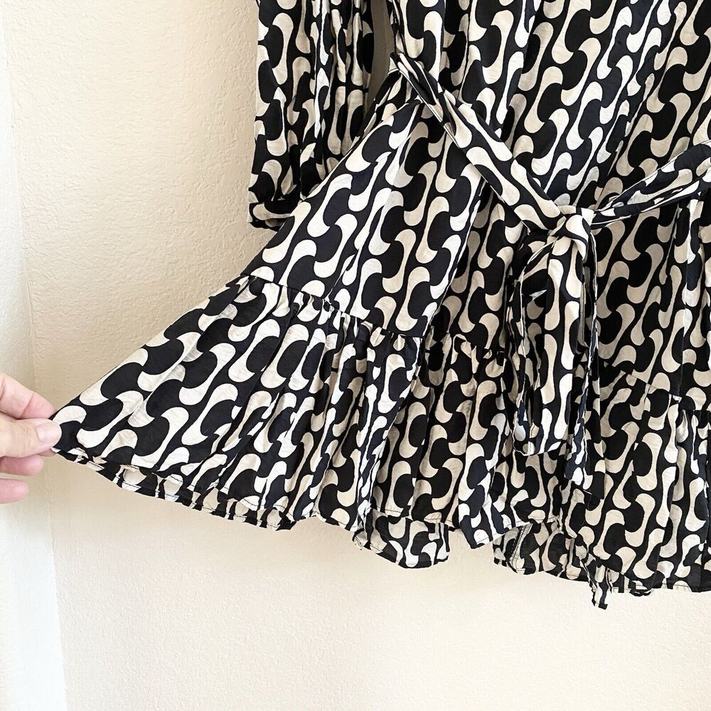 Zara The‎ Paula Dress Women's XS Black/Cream Retro Geometric Print Flowy Tunic - Picture 7 of 11